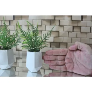 Vasos de gesso hexagonal com plantas artificiais - Kit 3 - Folha mini coqueiro(palmeira)