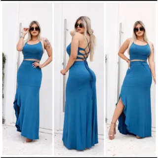 Cropped com saia conjunto (cód 0002) - Azul Petroleo