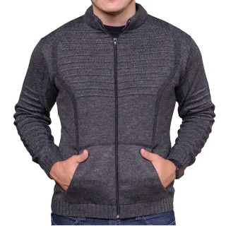 Blusa Masculina Tricot Cardigan com Zíper e Bolso - Marsala