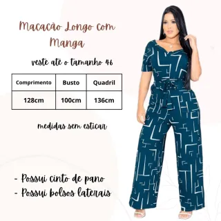 Riscas Flare Executivo Macacão Manga Curta Longo Feminino - Preto