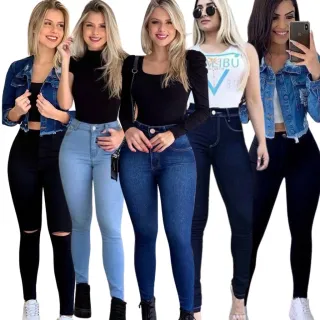 Envio Imediato Calça Feminina Jeans Skinny Cintura Alta Levanta Bumbum - Wide Leg Marmorizada Rasgada