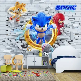 Decore o quarto de meninos com Papel de Parede Infantil Sonic 3D - Único