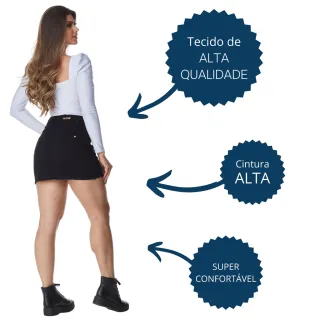 Mini Saia Feminina Preta Desfiada HNO Jeans Modelo Pitbull - 34