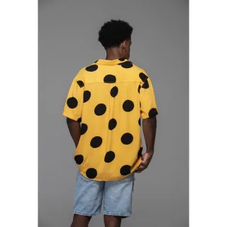 Camisa masculina estampada Yellow Poá, tecido viscose over - P