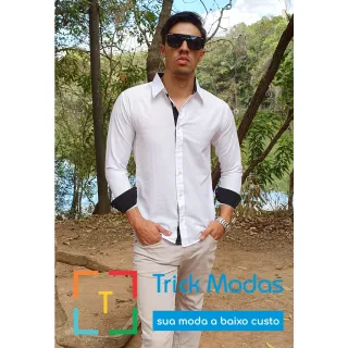 Pronta Entrega Camisas Social Masculina Slim P ao GG no Brasil - Azul Claro