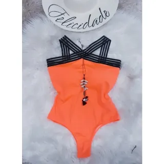 Moda Praia - Body/maiô com Bojo Removível, Alças de Elástico Versátil - PRETO/PRETO