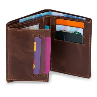 Couro Legítimo Carteira Vertical Masculina 6 Cartões CNH RG - MARROM CLARO-GAMB