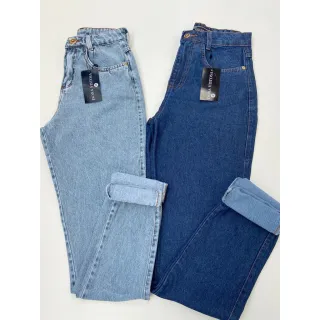 Cintura Alta Luxo Calça Mom Jeans Feminina Elegante