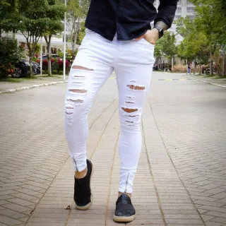 Calça Skinny Masculina Branca com Zíper - Modelo bAllAd - 36