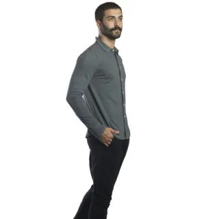 Camisa Masculina Manga Longa Slim Malha Moderno Homem Botão de Garrafa Pet - MESCLA
