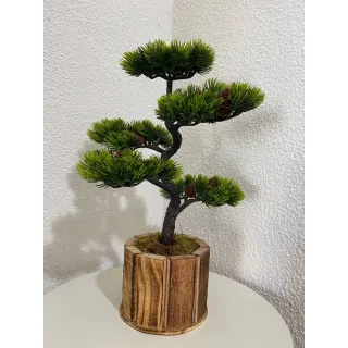 Vaso Cerâmica Bonsai Artificial Grande - Folhas Realistas - vaso em madeira