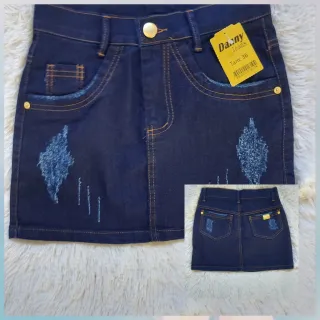 Saia Jeans curta com lycra, cintura alta - Modelo 3