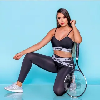 Conjunto Leggings Feminina Cintura Alta Suplex + Cropped Fitness - Cinza