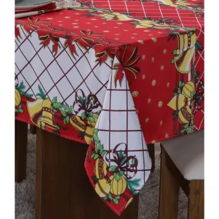Toalha de Mesa Natalina 1,40 X 2,80 para Mesa de 8 Lugares - Vermelha com sinos