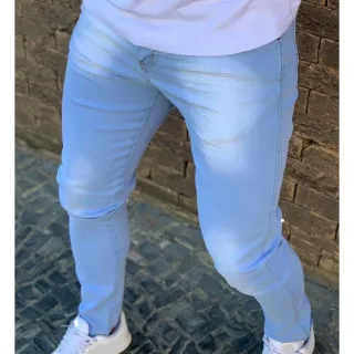 Calças Premium Masculina Kit 2 Skinny Jeans - CALÇA CLARA/AZUL ESCURA LISA