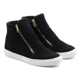 Bota Cano Alto Feminina Dourada com Zíper - Tênis 103 - 33