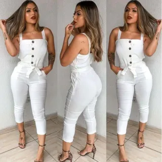 Detalhes de Botão no Macacão Alça P ao G - Pink