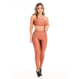 Calça Legging Fitness Cintura Alta Poliamida Sem Bojos - Conjunto Top - Cinza