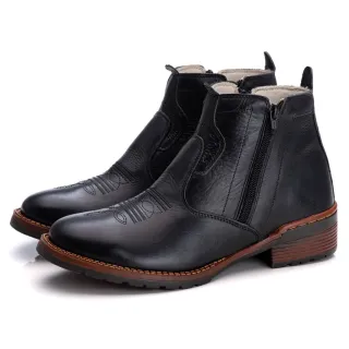 Bota Texana Masculina Couro Legítimo Zíper Cano Curto Sola Costurada - CAFE