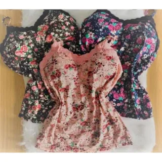 Kit 5 Blusas Femininas Regata Alça Lisa e Estampada com Bojo - Detalhe Renda Básica - sortidas uma de cada cor