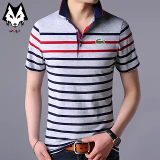Camiseta Manga Curta Listrada POLO Masculina com Lapela - Cinza