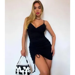 Moda Feminina: Vestido Gringa Drapeado Decotado com Bojo Alcinha Fina - Pink