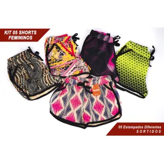 Verão Praia Estampados Curtos Coloridos - Kit com 05 Shorts Femininos - G - Veste 38/40
