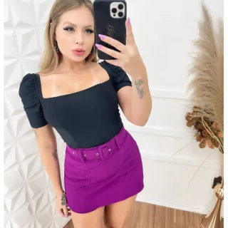 Saia Feminina Modelo Skynni Malha Pop com Cinto p/m/g/gg - Azul Bic