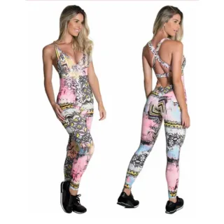 Fitness Feminino Suplex Estampado Bojo Macacão - Sortidas - P