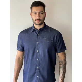 Premium Manga Curta Social Jeans Camisa - JEANS DESTROID