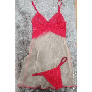 Moda Íntima - Camisola Sensual em Tule e Renda com Calcinha Fio Dental - P