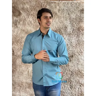 Promoção Super Atacado: Camisas Masculinas Slim Fit Estampadas e Xadrez - P ao GG - Azul Claro