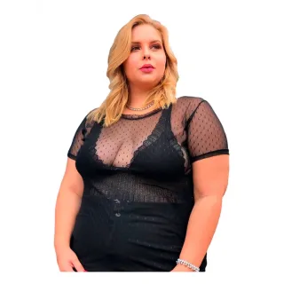 Plus Size Blusa Bolinha Transparente Poá Tule Grande 46 A 52