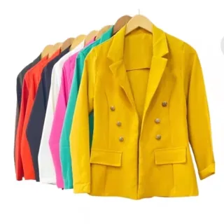 Moda Super Lindo Blazer Feminino em Alfaiataria com Botão - Preto