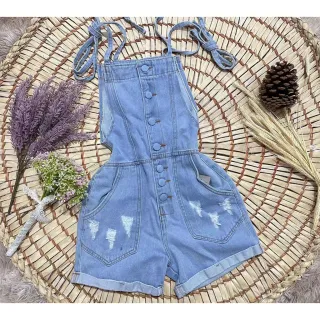 Jardineiras botão encapado jeans/Macaquinho/Macacão