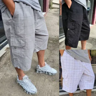 Bermuda quadriculada cargo em várias cores, estilo deslumbrante - PRETO QUADRICULADO