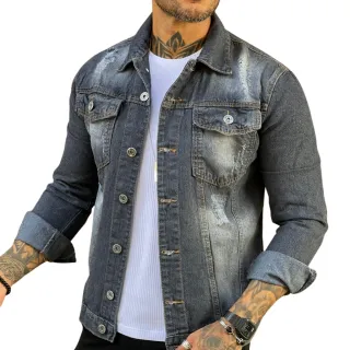 Manchada Cinza Jaqueta Jeans Masculina - GG