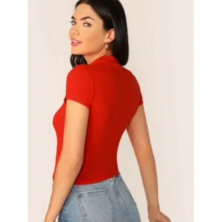 Fashion T-Shirt Feminina Manga Curta Gola Alta Canelado - Kit 3 peças - Kit 3 pecas vinho