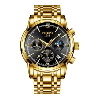 Relógio Masculino NIBOSI à Prova D'água Cronógrafo De Luxo Original - Branco ouro prata