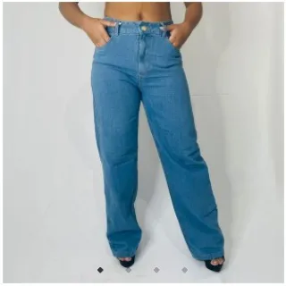 Ótima Qualidade - Calça Pantalona Wide Leg Jeans Lisa - Wide Medio Lisa 132