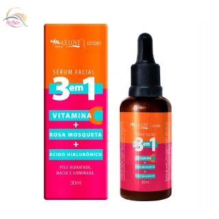 Max Love Sérum Facial Vitamina C + Rosa Mosqueta + Ácido Hialurônico 30ML - 3 Em 1 - Único