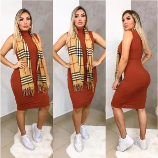 Gola Midi Canelado Vestido - Vermelho