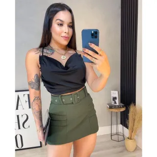 Saia Feminina Modelo Skynni Malha Pop com Cinto p/m/g/gg - Azul Bic