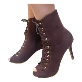 Coturno feminino com zíper frontal, salto alto fino - Raryel - CROCO PRETO