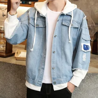 Jaqueta Manga Longa Masculina Com Capuz Jeans M-3XL - Azul Marinho