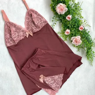 Pijama Linha Noite Baby Doll Feminino com Detalhe em Renda - ROMANCE C/ FROZEN