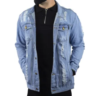 Jaqueta Jeans Destruída Masculina, Jaqueta de Frio - Branco