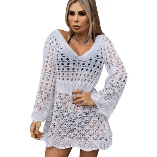 Moda Luxo Trico Rendado Verão Primavera Saida Praia - Branco