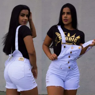 Macaquinho estampado em jeans colorido - Raryel - Jeans skyfuan