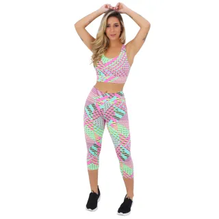 Roupas Fitness Femininas Conjunto Calça Capri Corsário e Top Para Academia A07 - P - 34/36